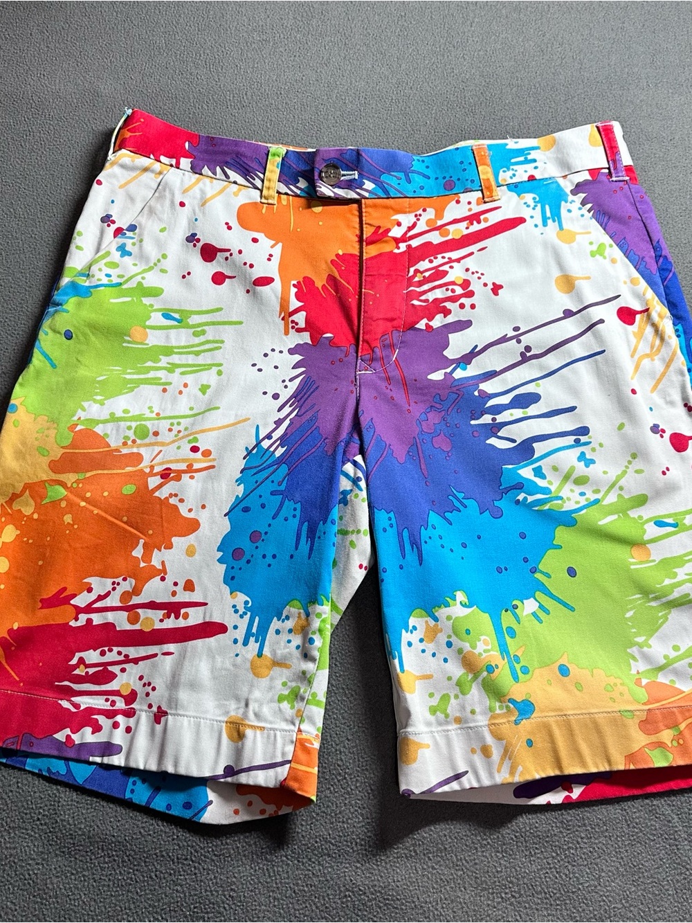 Loudmouth Men's White Shorts with Multicolor Paint-Splash Print